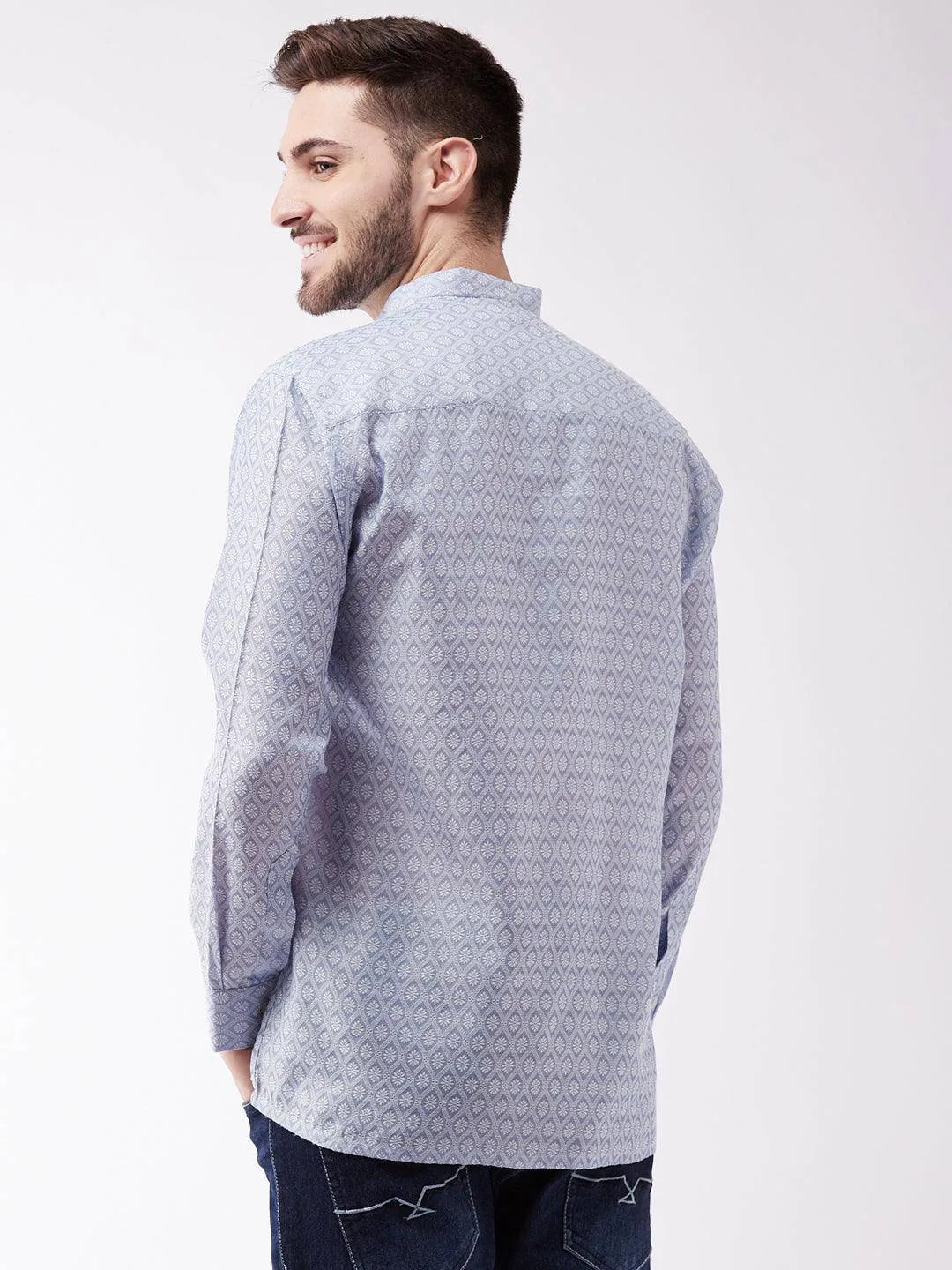 VASTRAMAY Lavender Blue Silk Blend Ethnic Shirt