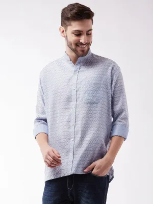 VASTRAMAY Lavender Blue Silk Blend Ethnic Shirt